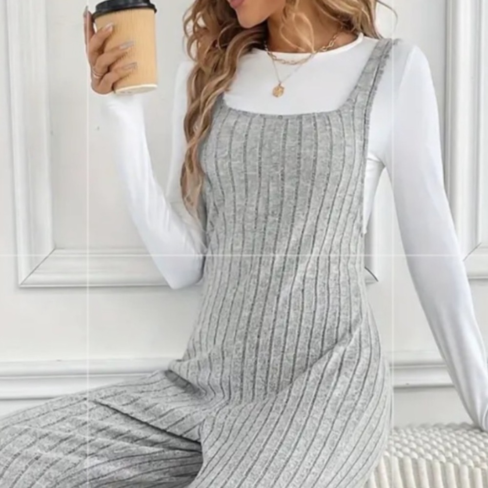 GRAY FLEECE ROMPER JUMPSUIT - Picture 3 of 10